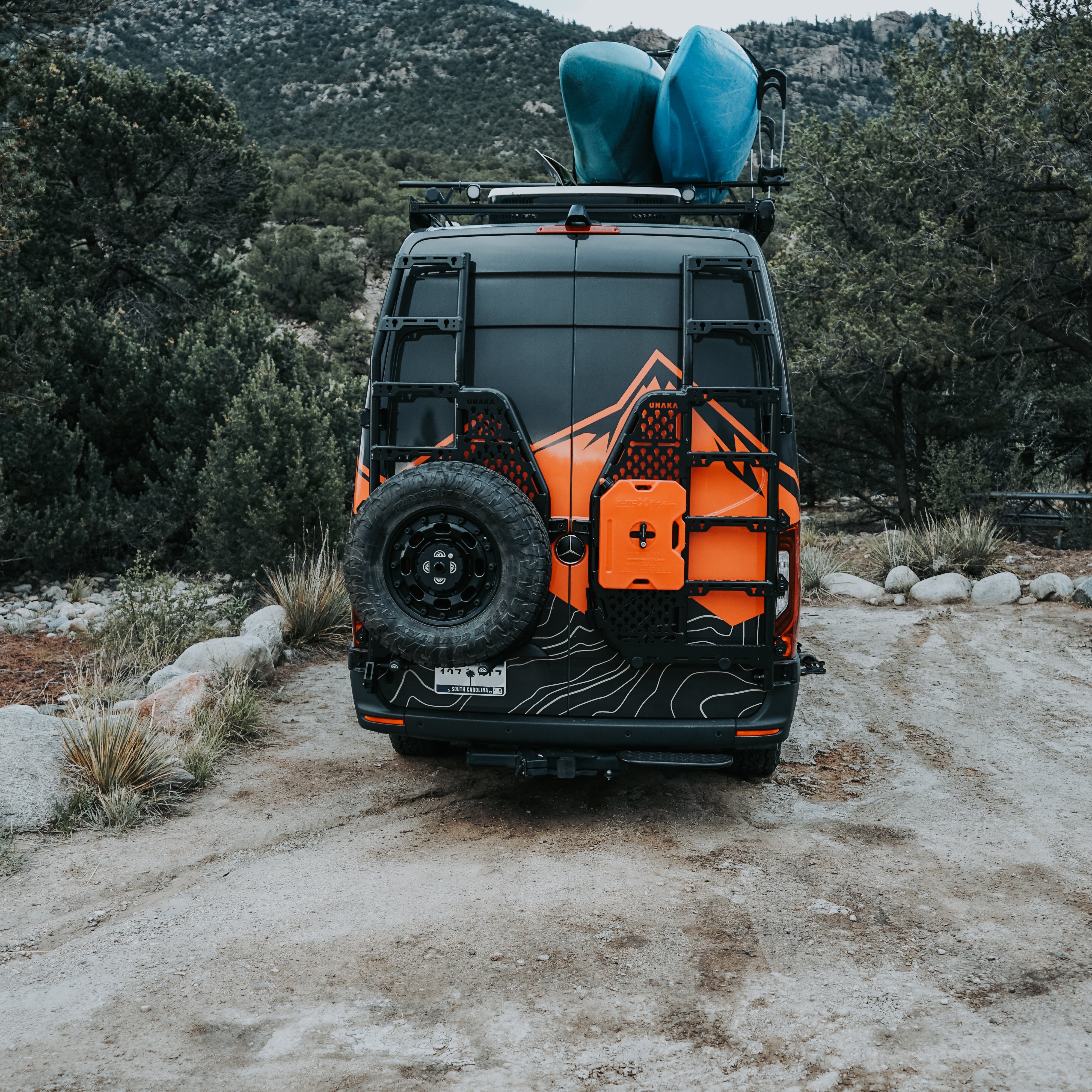 sprinter camper van with unaka rear ladder system