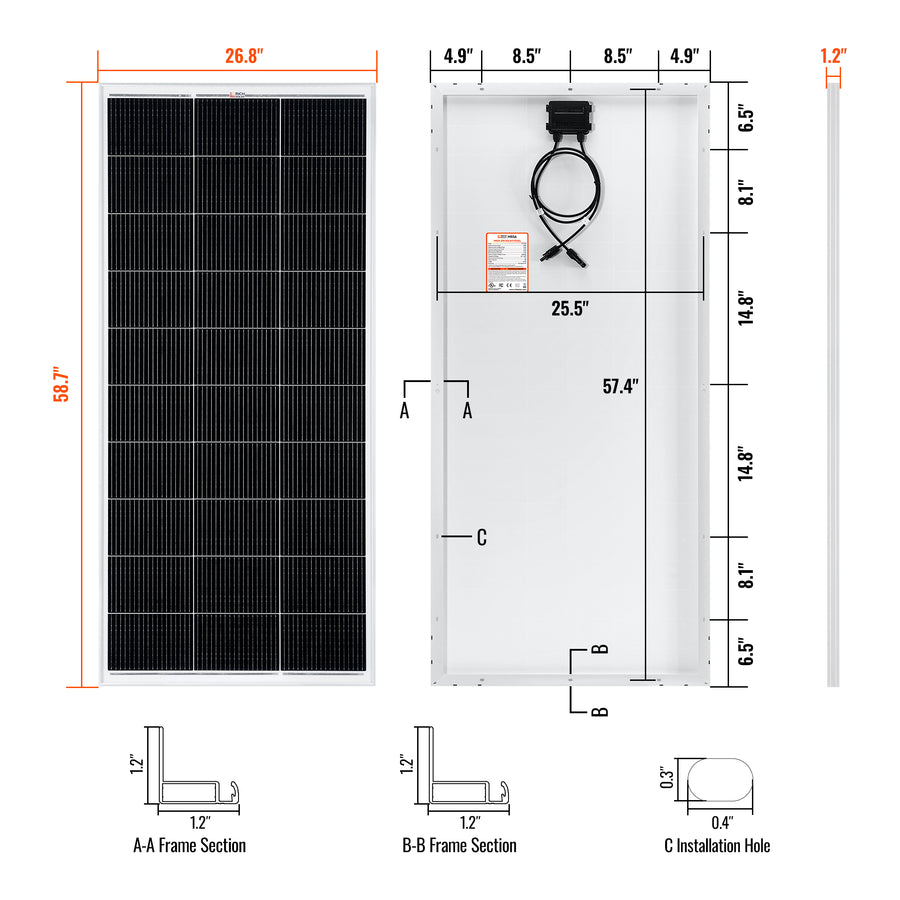 MEGA 200 | 200 Watt Solar Panel | Premier 12V Off-Grid Solar Panel for RVs Cabins, Boats | 25-Year Output Warranty | UL Certified - Unaka Gear Co.