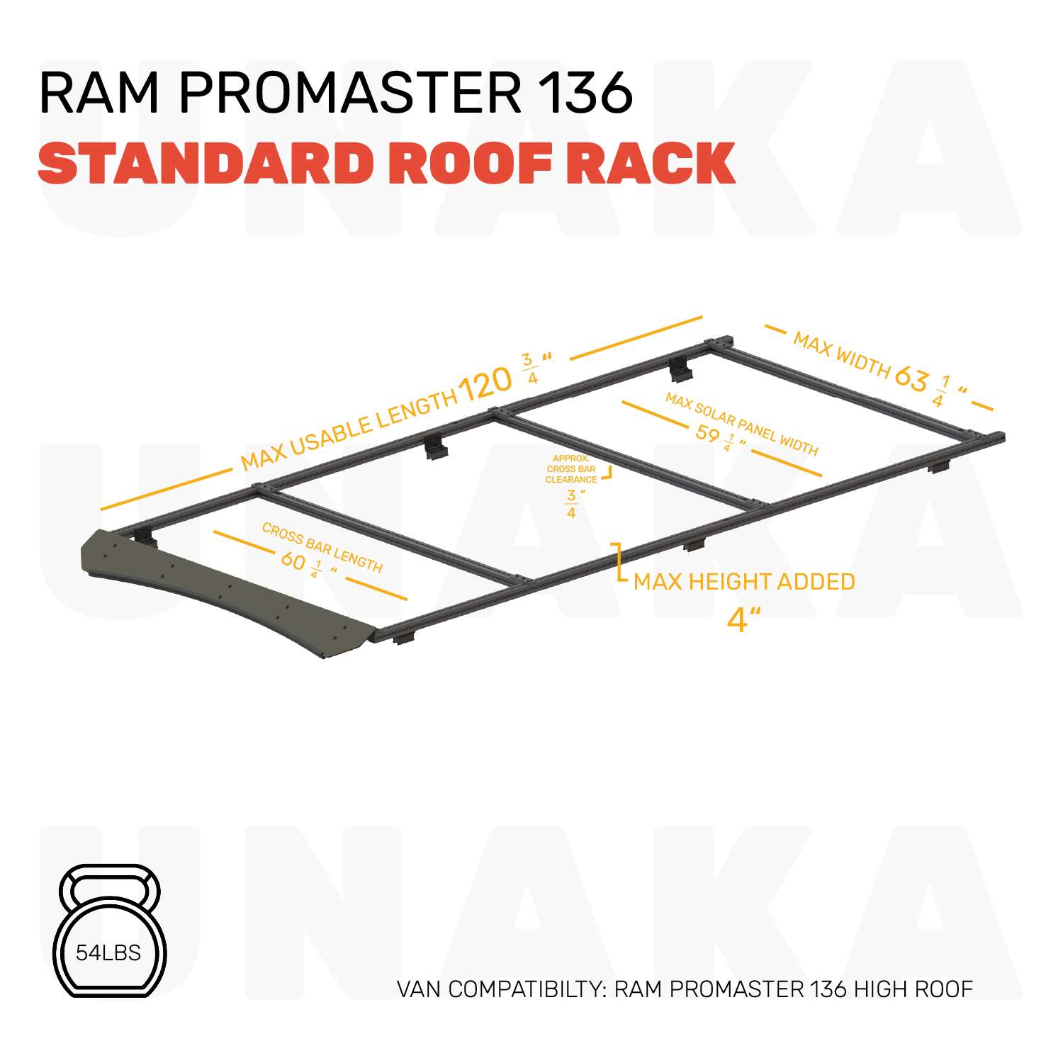 Ram ProMaster Roof Rack 136 dimensions
