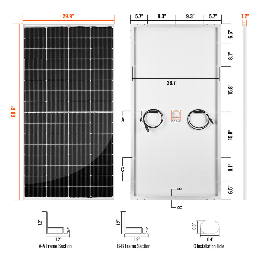 MEGA 250 | 250 Watt Solar Panel | Premier 12V Off-Grid Solar Panel for RVs, Vans, Boats | 25-Year Output Warranty | UL Certified - Unaka Gear Co.