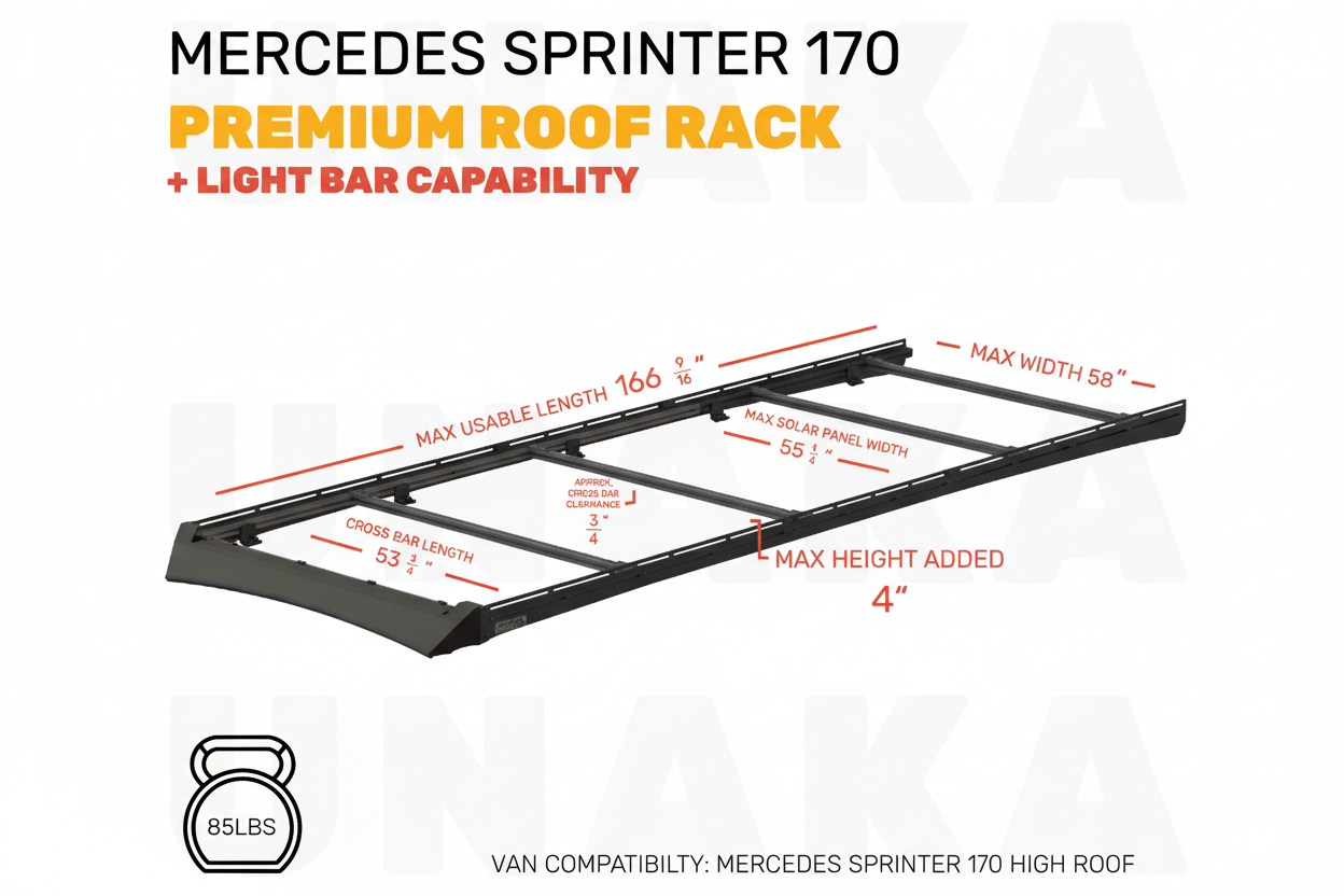 mercedes sprinter roof rack dimensions 170