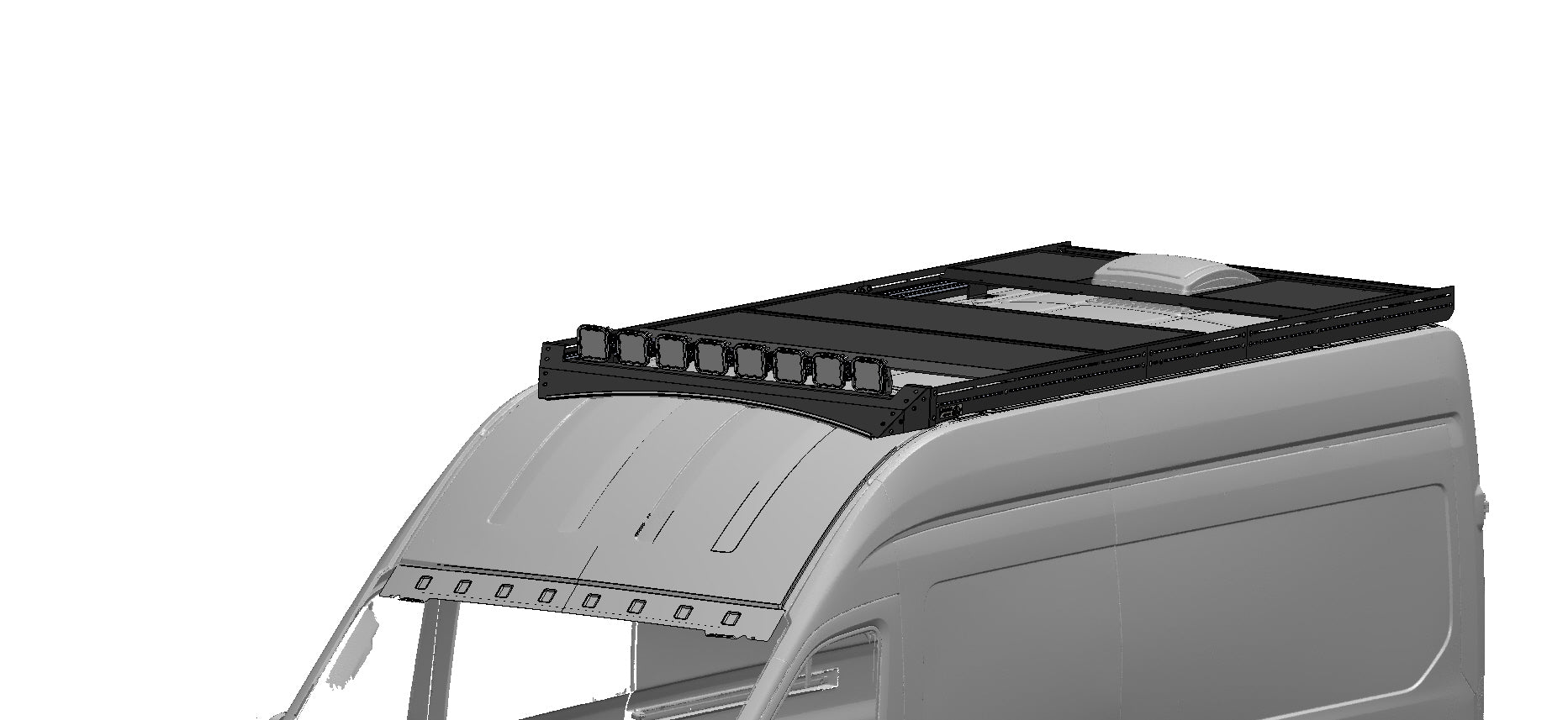 Ford Transit Roof Rack - HSLD - 148 High Roof - LIGHT BAR WIND FAIRING