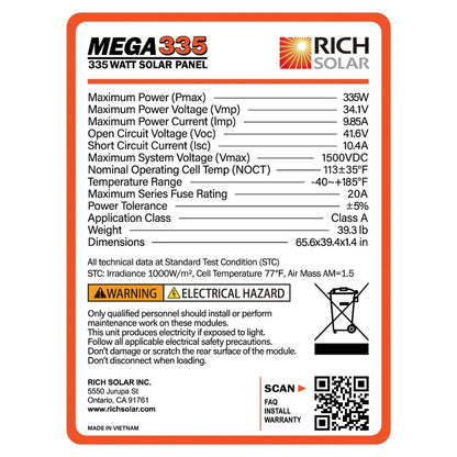 Rich Solar MEGA 335 Watt Monocrystalline Solar Panel - Pallet