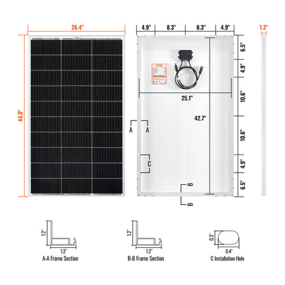 MEGA 150 | 150 Watt Solar Panel | Lightweight 12V Off-Grid Solar Panel for RVs, Cabins, Boats | 25-Year Output Warranty | UL Certified - Unaka Gear Co.