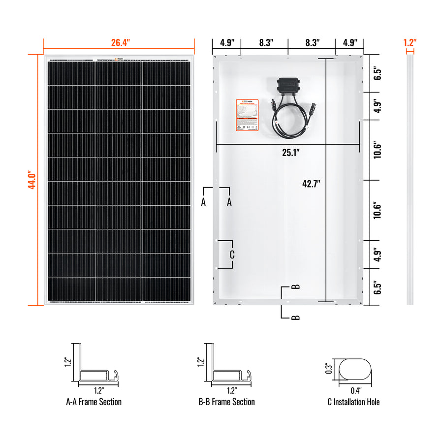 MEGA 150 | 150 Watt Solar Panel | Lightweight 12V Off-Grid Solar Panel for RVs, Cabins, Boats | 25-Year Output Warranty | UL Certified - Unaka Gear Co.