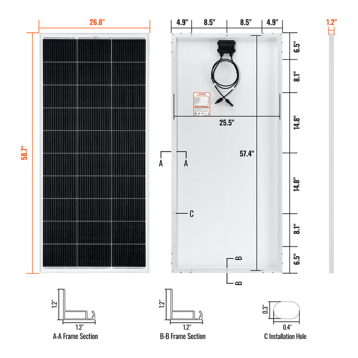 MEGA 200 | 200 Watt Solar Panel | Premier 12V Off-Grid Solar Panel for