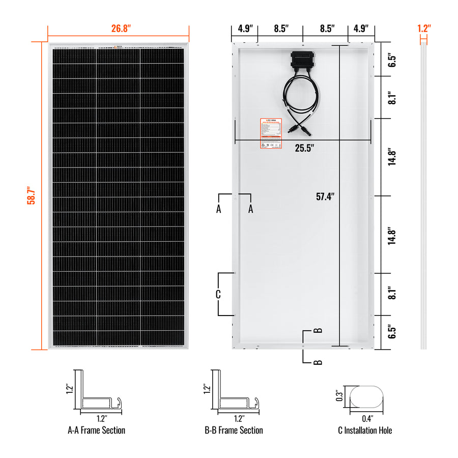 MEGA 200 PRO | 200 Watt 24 Volt Solar Panel | Premium 24V Off-Grid Solar Panel for RVs, Trailers, Cabins | 25-Year Output Warranty | UL Certified - Unaka Gear Co.