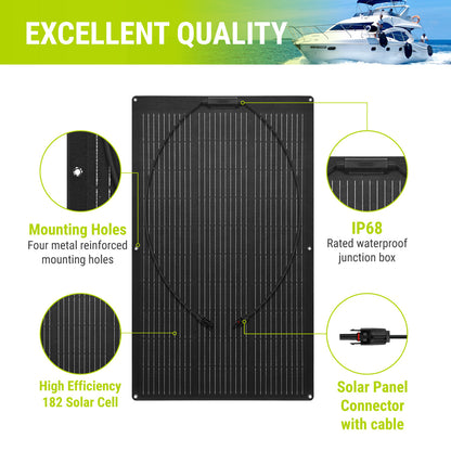 Newpowa - Black 100W Lightweight 12V Mono Semi-Flexible Solar Panel
