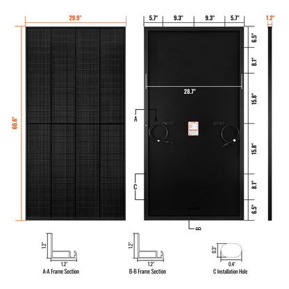 MEGA 250 PRO | 250 Watt 24 Volt Solar Panel | Premium 24V Off-Grid Solar Panel for Campers, Tiny Homes, Cabins | 25-Year Output Warranty | UL Certified - Unaka Gear Co.