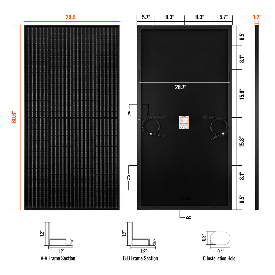 MEGA 250 PRO | 250 Watt 24 Volt Solar Panel | Premium 24V Off-Grid Solar Panel for Campers, Tiny Homes, Cabins | 25-Year Output Warranty | UL Certified - Unaka Gear Co.