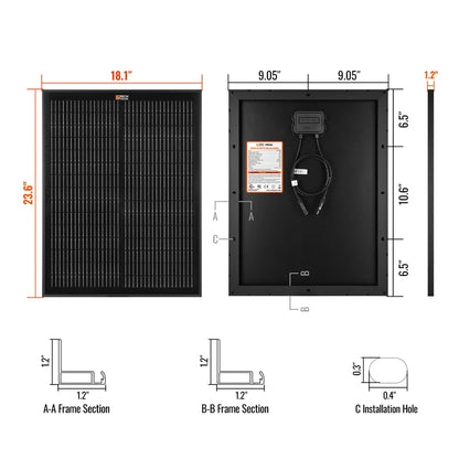MEGA 50 | 50 Watt Solar Panel | Compact 12V Off-Grid Solar Panel for Boats, Vans, Trailers | 25-Year Output Warranty | UL Certified
