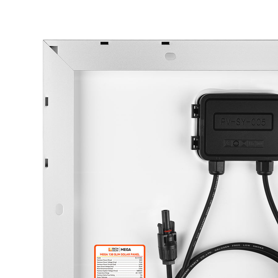 MEGA 130 SLIM | 130 Watt Slim Solar Panel | Compact 12V Narrow Panel for Vans, Campers, Boats | UL Certified - Unaka Gear Co.
