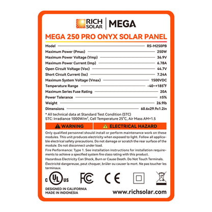 MEGA 250 PRO | 250 Watt 24 Volt Solar Panel | Premium 24V Off-Grid Solar Panel for Campers, Tiny Homes, Cabins | 25-Year Output Warranty | UL Certified - Unaka Gear Co.