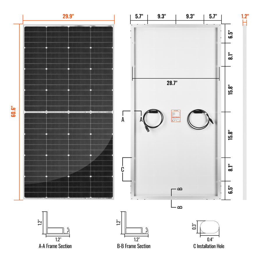MEGA 250 PRO | 250 Watt 24 Volt Solar Panel | Premium 24V Off-Grid Solar Panel for Campers, Tiny Homes, Cabins | 25-Year Output Warranty | UL Certified - Unaka Gear Co.