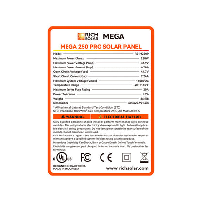 MEGA 250 PRO | 250 Watt 24 Volt Solar Panel | Premium 24V Off-Grid Solar Panel for Campers, Tiny Homes, Cabins | 25-Year Output Warranty | UL Certified - Unaka Gear Co.