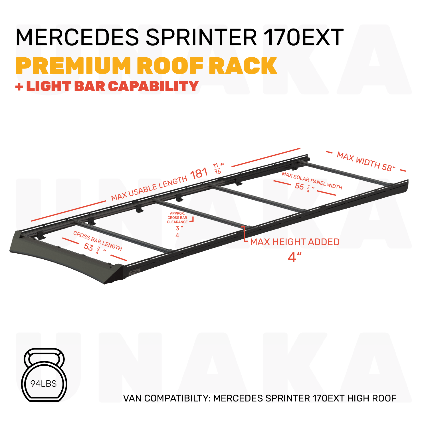 mercedes sprinter roof rack dimensions 170