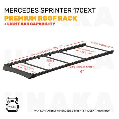 mercedes sprinter roof rack dimensions 170