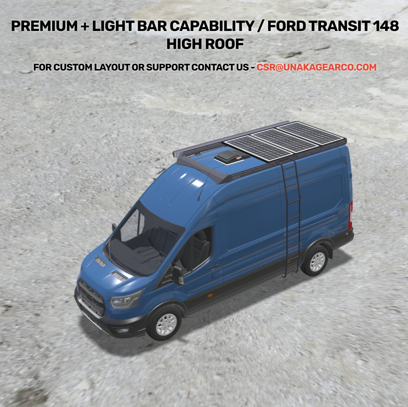 Transit 148 Comfort Bundle: Roof Rack + Ladder + 600w Solar + Awning + MaxxFan