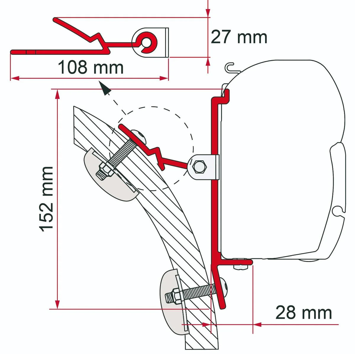 FIAMMA - F45 "C" SHORT ROOF BRACKET (1 PC) - 02097-01 - Unaka Gear Co.