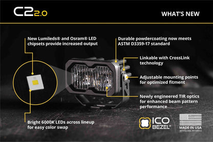 C2 2.0 SAE/DOT White Sport LED Pod (pair) - Unaka Gear Co.