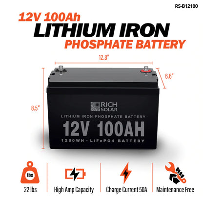 Rich Solar - 12V 100Ah LiFePO4 Lithium Iron Phosphate Battery