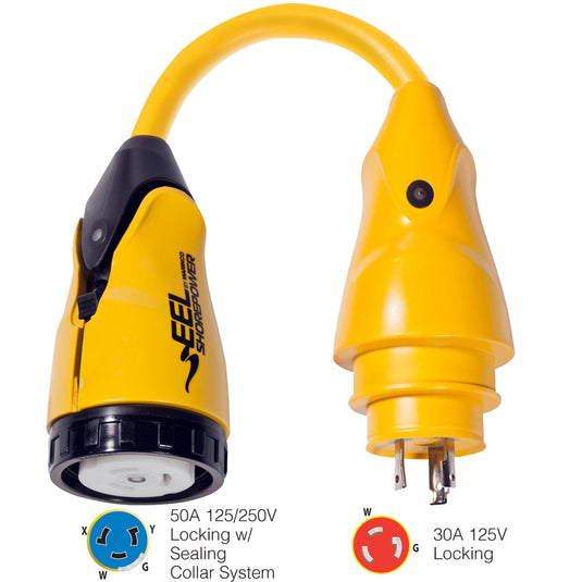 Marinco P30-504 EEL 50A-125/250V Female to 30A-125V Male Pigtail Adapter - Yellow [P30-504]